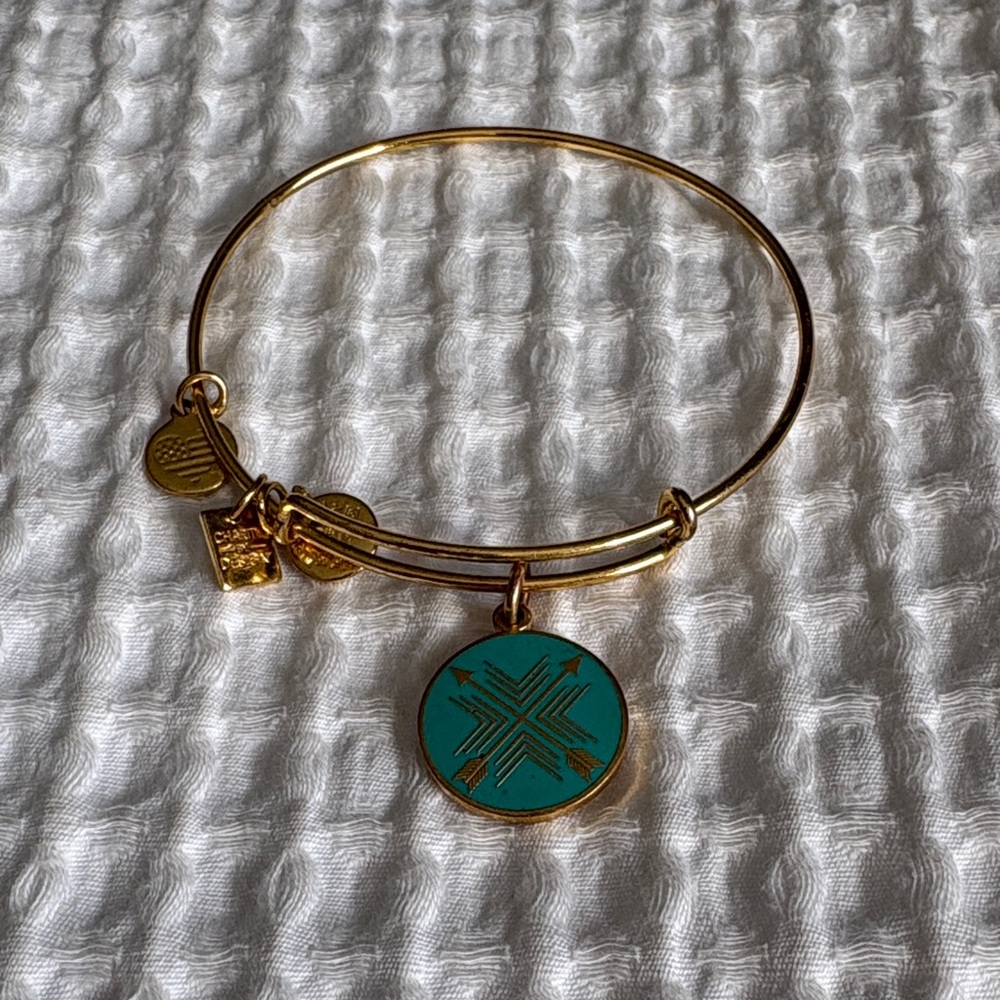 Alex and Ani Gold and Teal Charm Bangle Bracelet